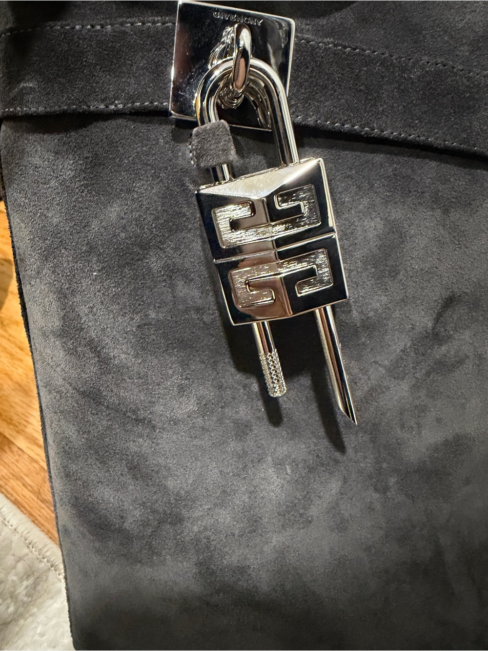 Givenchy Grey Suede Wedge Boots with Silver Hardware Charm - Picture 7 of 7
